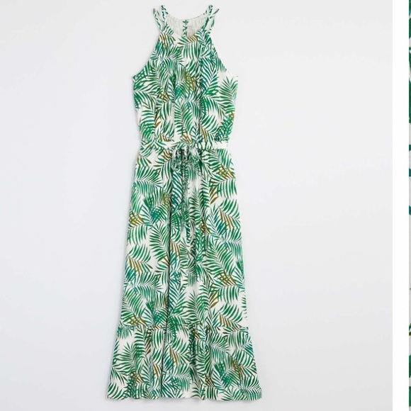LOFT Dresses & Skirts - Loft Palm Shore Breez Flounce Halter Midi Dress L